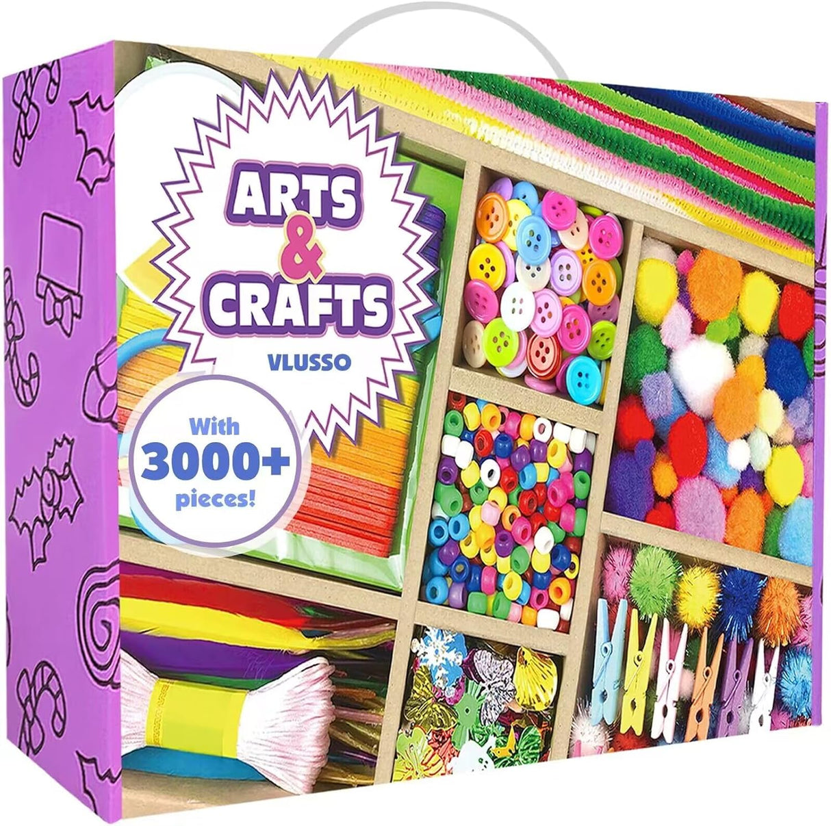 3000Pcs DIY Arts and Crafts Supplies Kit for Kids - Kids Craft Kits Art Supplies Material Set with Pipe Cleaner All in 1 Crafts for Kids Activity Gifts Toys for Girls Boys Age 4-6, 6-8, 8-12 years.