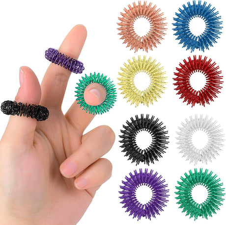 8 Pieces Acupressure Rings-Spiky Sensory Finger Rings Acupuncture Rings Fidget for Silent Stress Reducer and Massager Improves Blood Circulation.