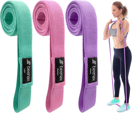 Beenax Fabric Resistance Bands (Set of 3), Long/Short Exercise Bands for Women Men, Loop Bands, 3 Resistance Levels for Workout, Fitness, Stretching, Pull Up, Leg, Glutes, Squat and Strength Training.