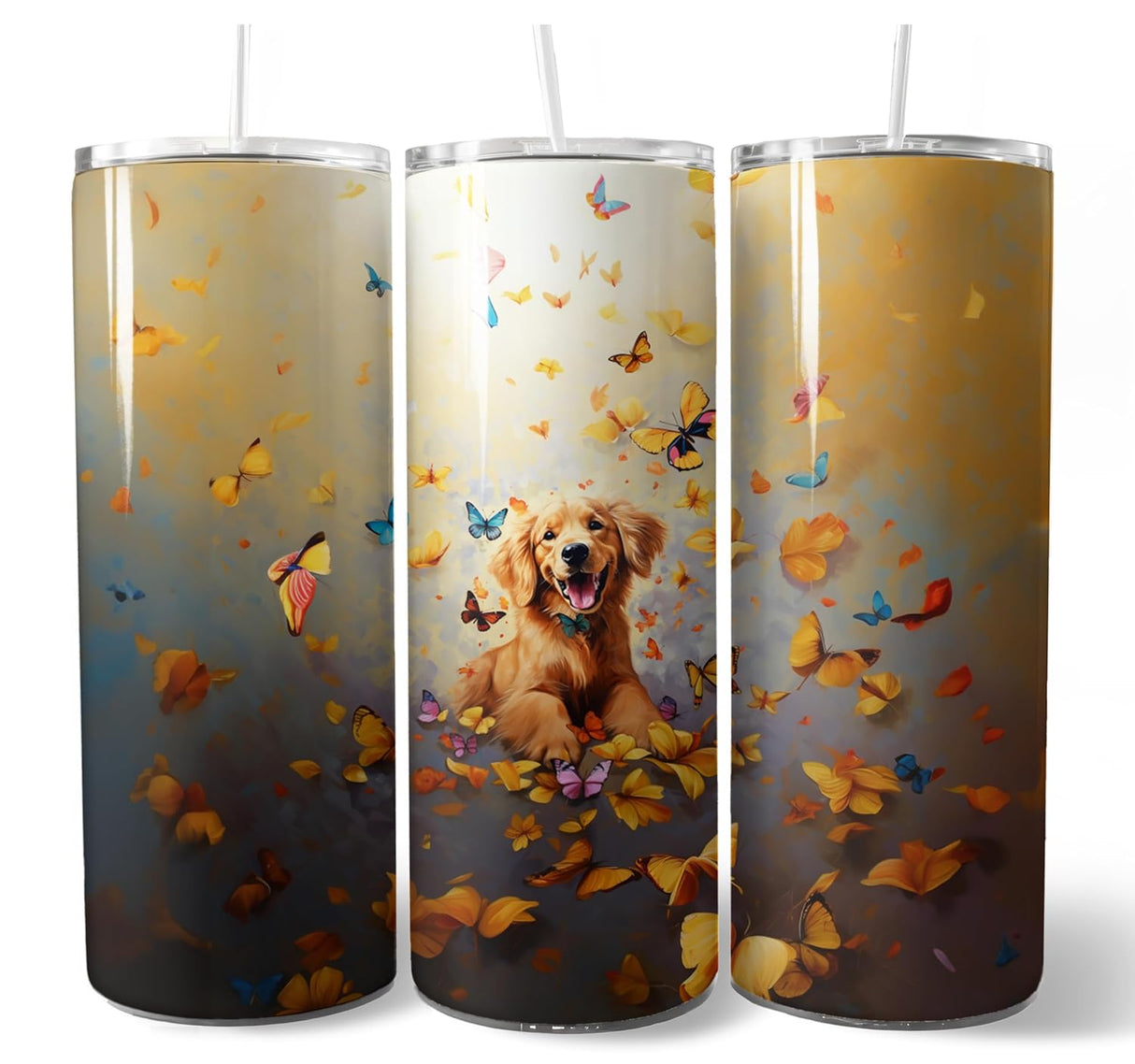 Golden Retriever Metal Water Bottle, Hot and Cold, Travel Mug, 20oz with Straw.