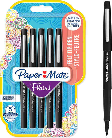 Paper Mate Flair Felt Tip Pens | Medium Point (0.7 mm) Writing Pens | Black Pens | For Writing, Drawing & Sketching | 12 Count.