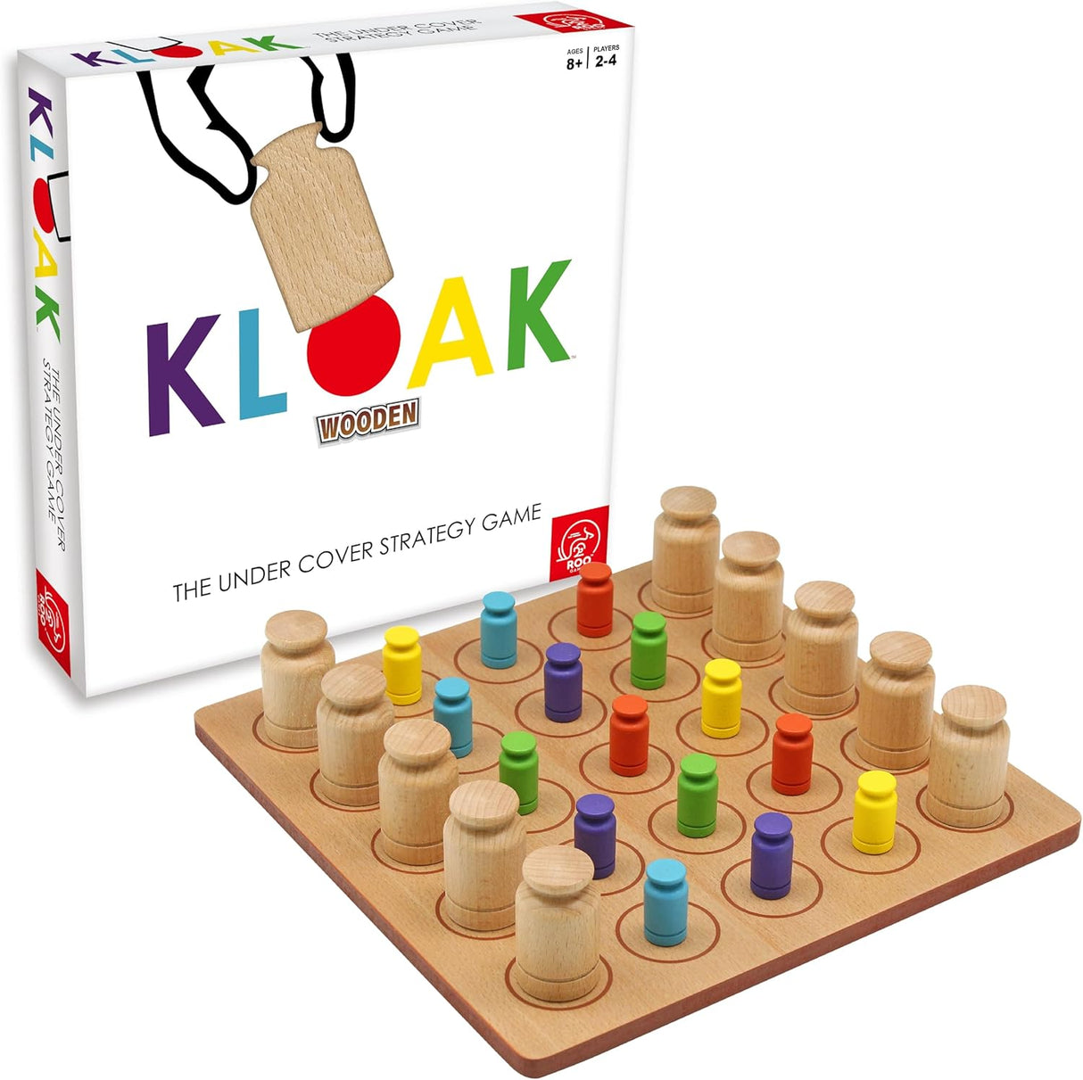 Roo Games KLOAK - All Wooden Strategy Board Games for Adults & Kids, 2-4 Players, Family Games, Popular Games for Ages 8 plus, Stimulates Critical Thinking, Durable Hardwood Components.