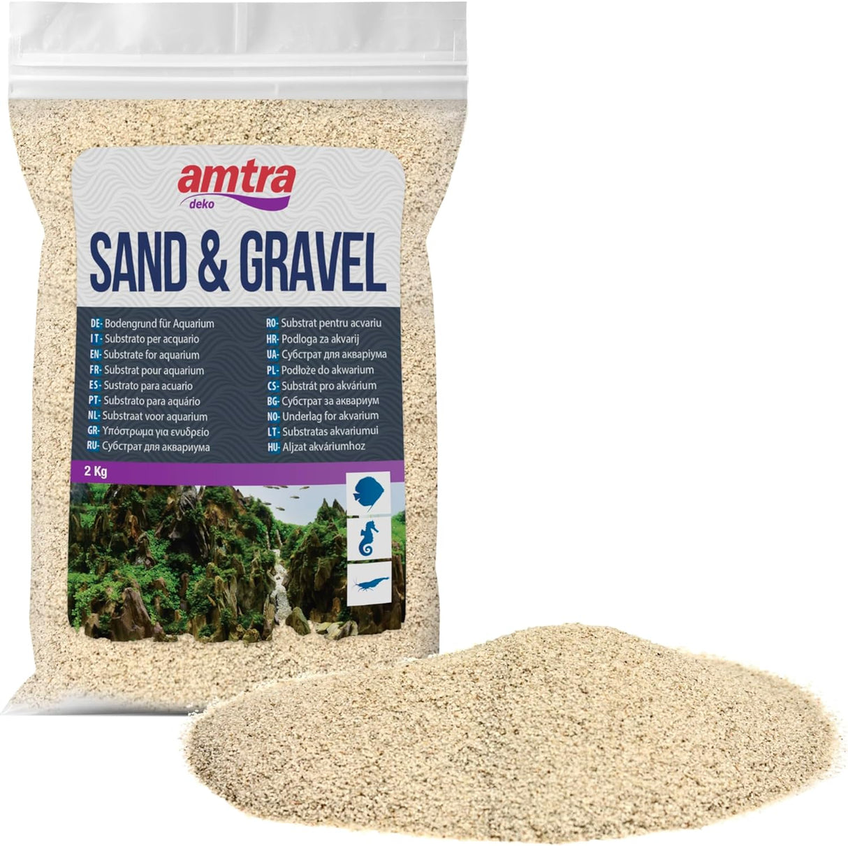 AMTRA White Quartz - Fine White Quartz Aquarium Sand, for Fresh or Salt Water, Grain Size 0.1-0.7mm, Quantity 2kg