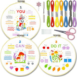 Bradove 4 Sets Embroidery Stitch Practice Kit for Beginners Adults Kids, Beginners Embroidery Kits with Video Tutorials and Detailed Instructions Include Hoop, Fabrics with Patterns, Floss, Thread.