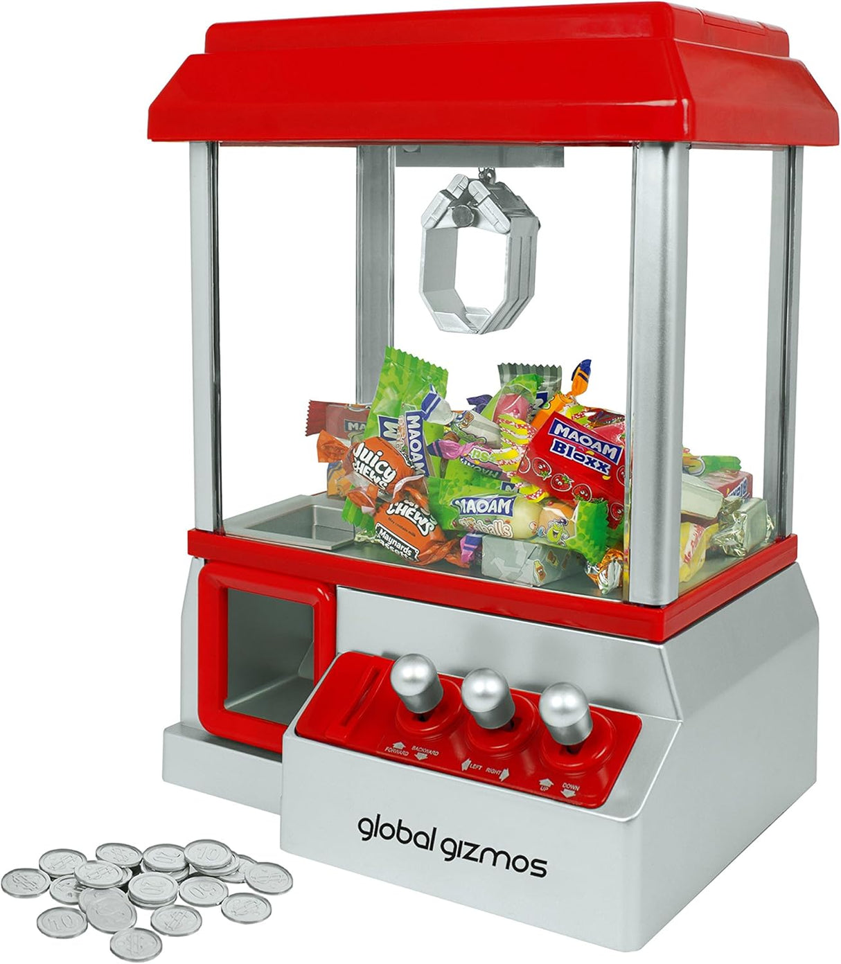 Global Gizmos Arcade Coin Pusher Game Machine Novelty, Fairground Kids, Family 50130, Red.