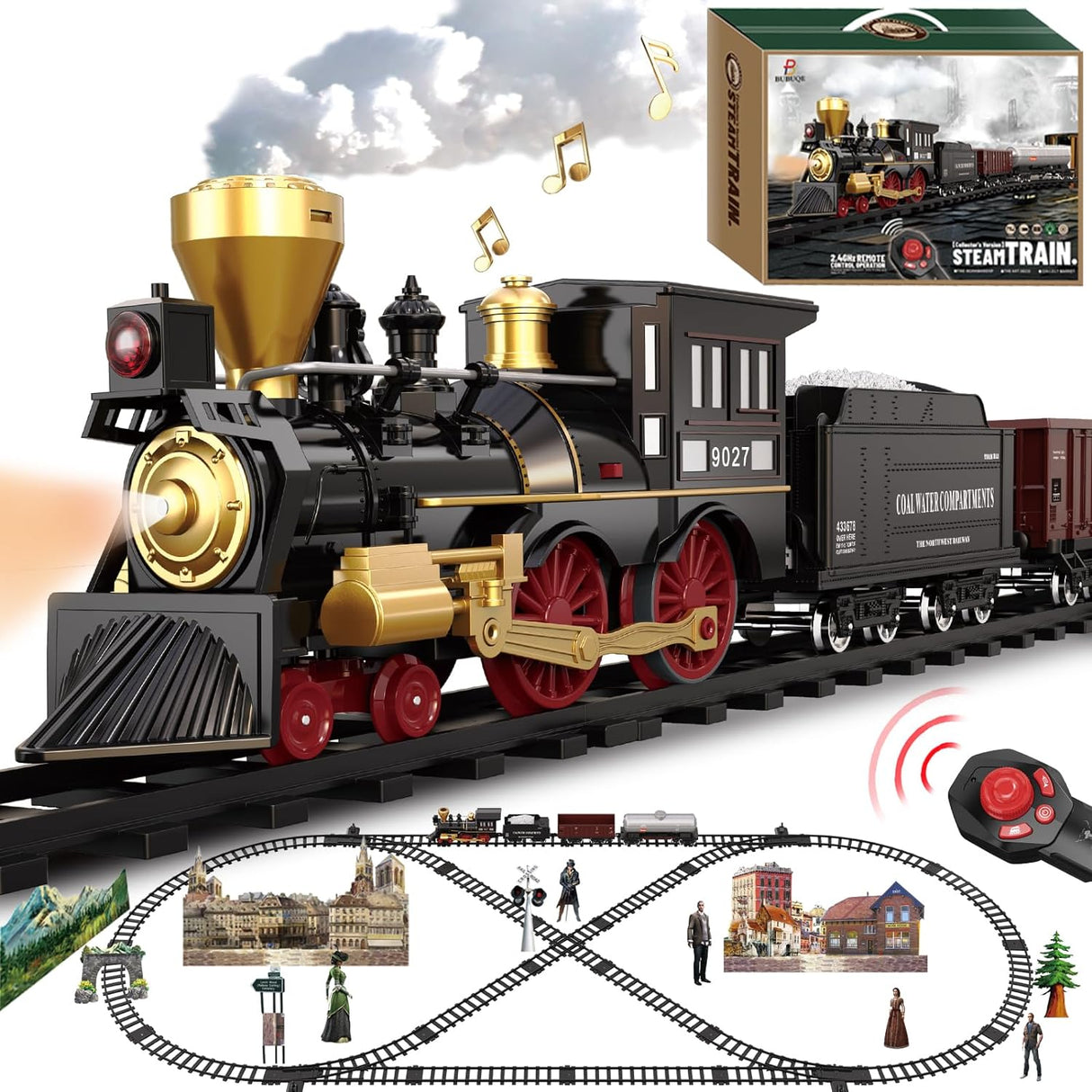 Train Set for Kids Remote Control Train Toys w/Steam Locomotive, Cargo Cars & Luxury Tracks, Electric Trains w/Realistic Smoke,Sounds & Lights, Christmas Birthday Gift for Boys Girls 3 4 5 6 7+….