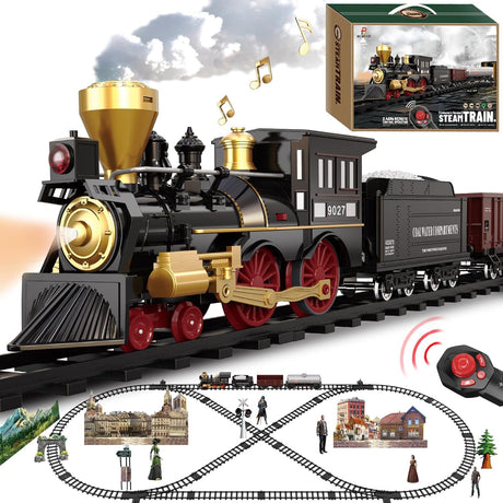 Train Set for Kids Remote Control Train Toys w/Steam Locomotive, Cargo Cars & Luxury Tracks, Electric Trains w/Realistic Smoke,Sounds & Lights, Christmas Birthday Gift for Boys Girls 3 4 5 6 7+….