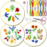 Bradove 4 Sets Embroidery Stitch Practice Kit for Beginners Adults Kids, Beginners Embroidery Kits with Video Tutorials and Detailed Instructions Include Hoop, Fabrics with Patterns, Floss, Thread.