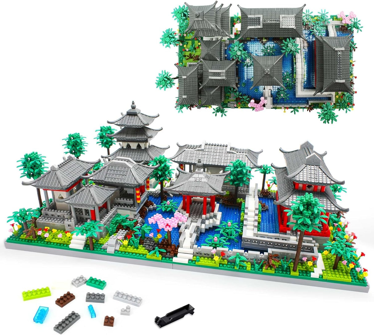 Seyaom Mini Chinese Architecture of Suzhou Garden with Cherry Blossom Tree Building Blocks Set, Botanical Building Set for Adults, 14+ Teens-3888 Pcs.