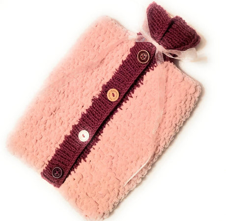 Warm as toast - Snuggly, chunky, chenille fleece crochet cover and hot water bottle, in various colours (Cherry Blossom).