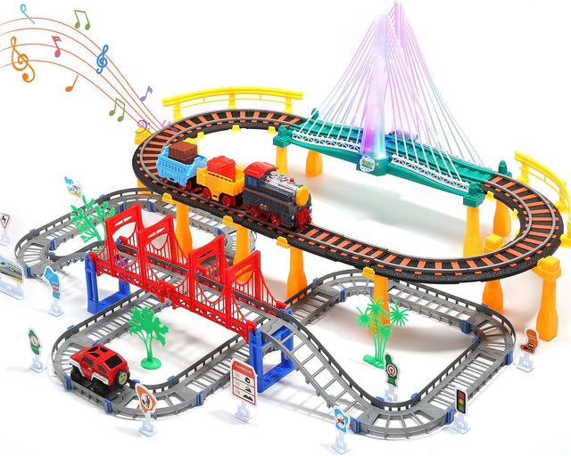 Train Set Toy, Tracks Car Toy, Train Track Playset for 3 4 5 Years Old Toddlers, Kids, Boys and Girls.