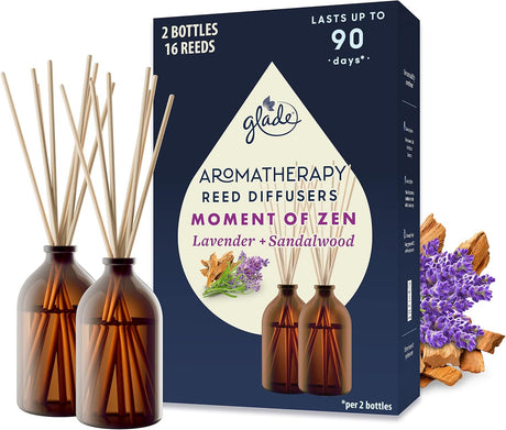 Glade Aromatherapy Reed Diffuser Gift Set, Home Decor Essential Oils Diffuser Calming Fragrance, Moment of Zen with Lavender & Sandalwood, Pack of 2 (2 x 80 ml).