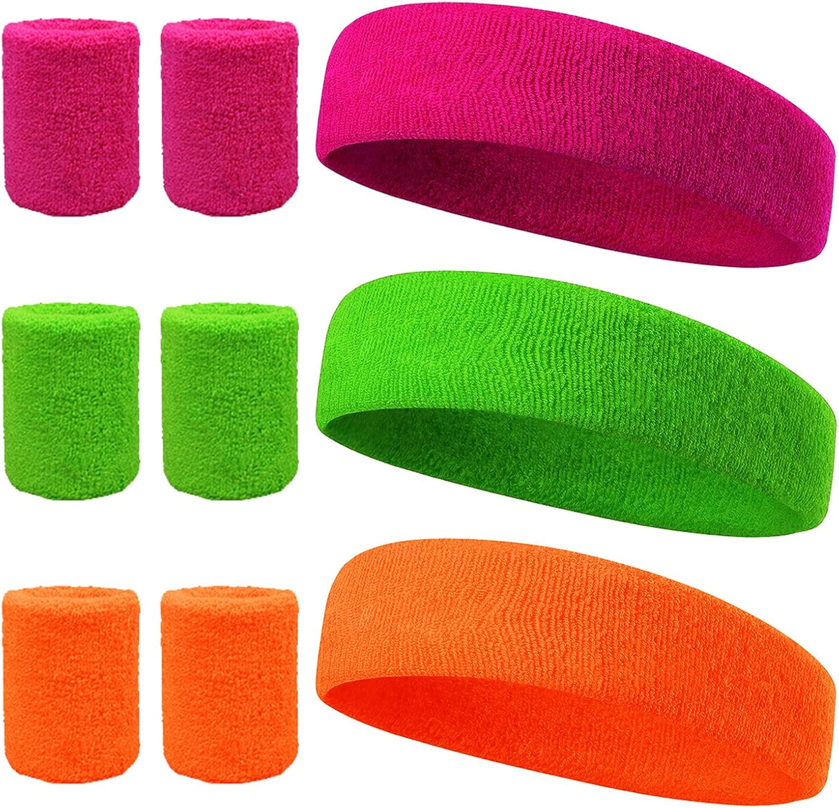 LAMEK 9pcs Headband and Wristbands Set Neon 80s Party Sweatbands Kit Sports Sweatband Head Band Wrist Bands Set for Kids Women Men Fun Run Fancy Dress Costume World Book Boy Girl Costume Accessories.