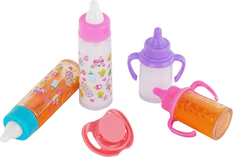 fash n kolor®, My Sweet Baby Disappearing Doll Feeding Set | Baby Care 6 Piece Doll Feeding Set for Toy Stroller | 2 Milk & Juice Bottles with 2 Toy Pacifier for Baby Doll.