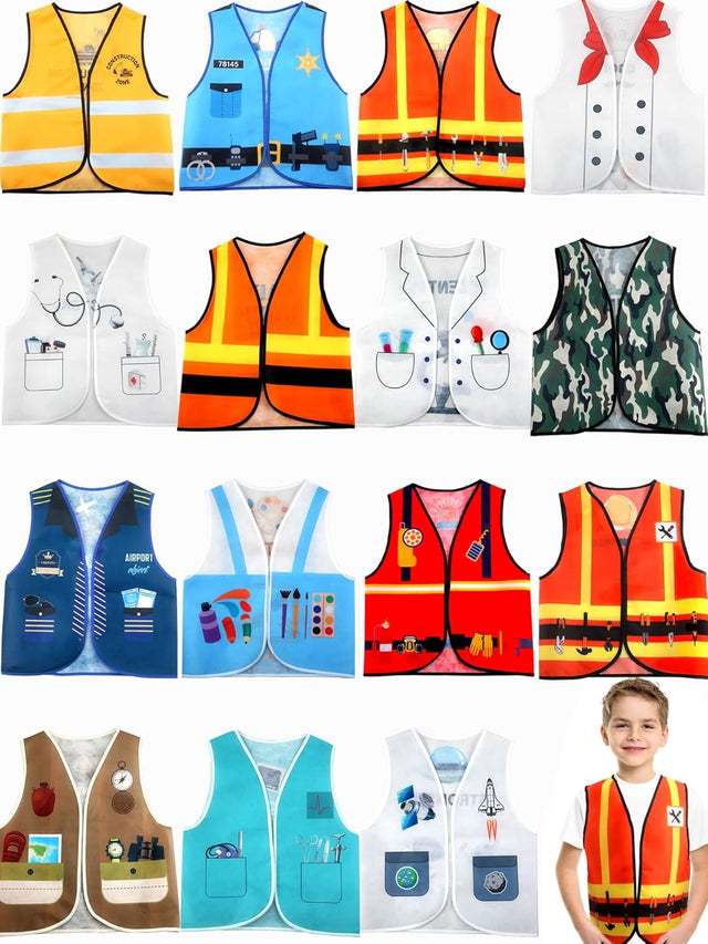 15 Pcs Kids Community Helper Dress Up Vest Career Cosplay Clothes Occupation Costumes for Kids Toddlers Pretend Play.