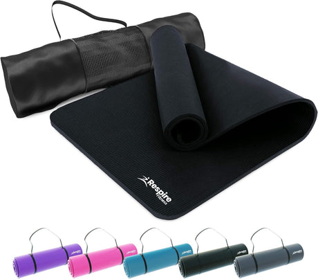 Respire Fitness Yoga Mat for Men and Women, 185 x 57 cm, Extra Thick 15mm Cushion with Smooth and Ribbed Surfaces, Non-Slip Sweat Resistant Material for Pilates, Stretching, Fitness, and Meditation.