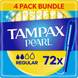 Tampax Pearl Tampons, Regular with Applicator, 72 Tampons (18 x 4 Packs), Leak Protection and Discretion, Super Absorbent.