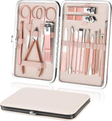 URAQT Nail Clippers, 18 pcs Manicure Pedicure Set, Nail Scissors Cuticle Remover for Men Women, Stainless Steel Nail Care Grooming Kit with Leather Case for Travel & Home.