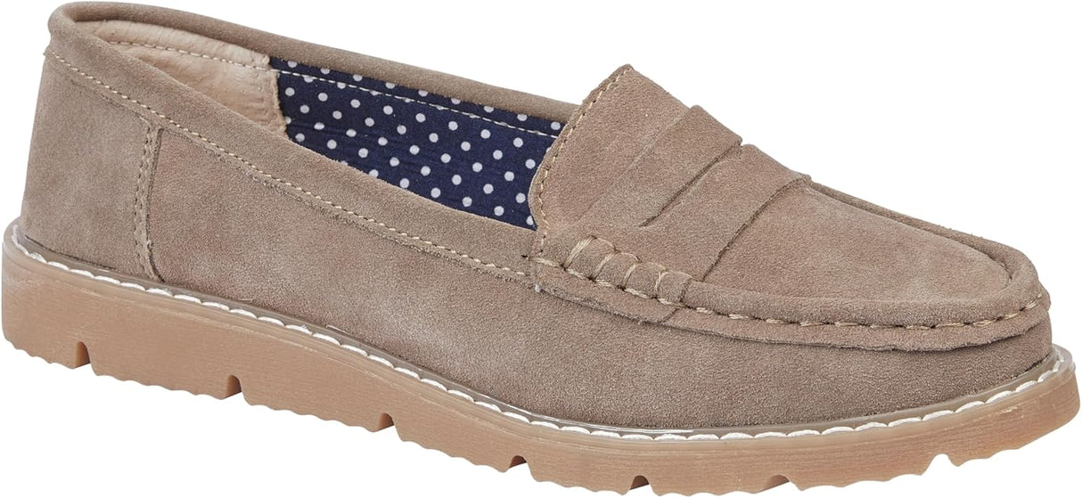 Jo & Joe Women’s Real Suede Leather Penny Loafer Comfortable Smart/Casual Flat Slip-on Boat Shoe in Sizes 4-8.