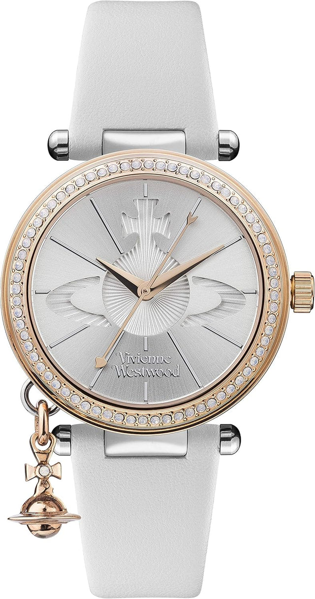 Vivienne Westwood Orb Pastelle Ladies Quartz Watch with Silver Dial & White Leather Strap VV006RSWH.