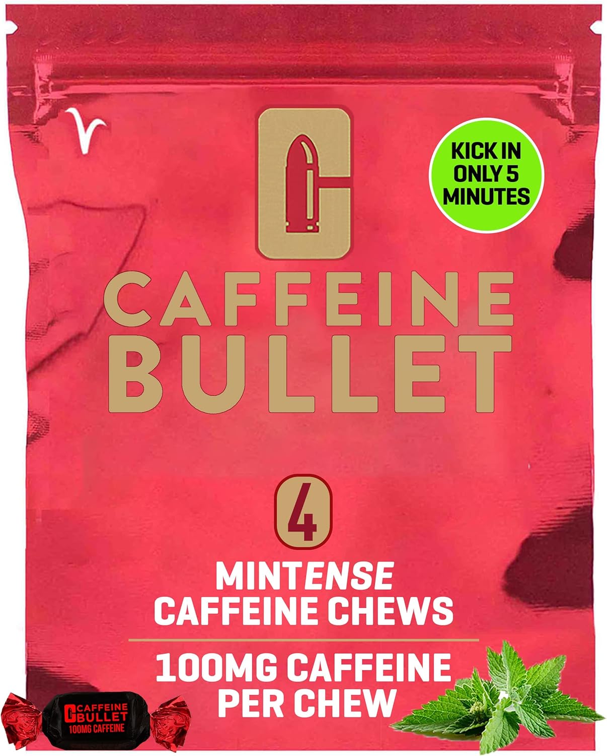 Caffeine Bullet Energy Gel Upgrade - Mint Chews *16 – Faster Boost Than Gels, Tablets and Gum. 100mg Caffeine - Sport Science for Running, Cycling, Gaming & Pre Workout Endurance Kick..