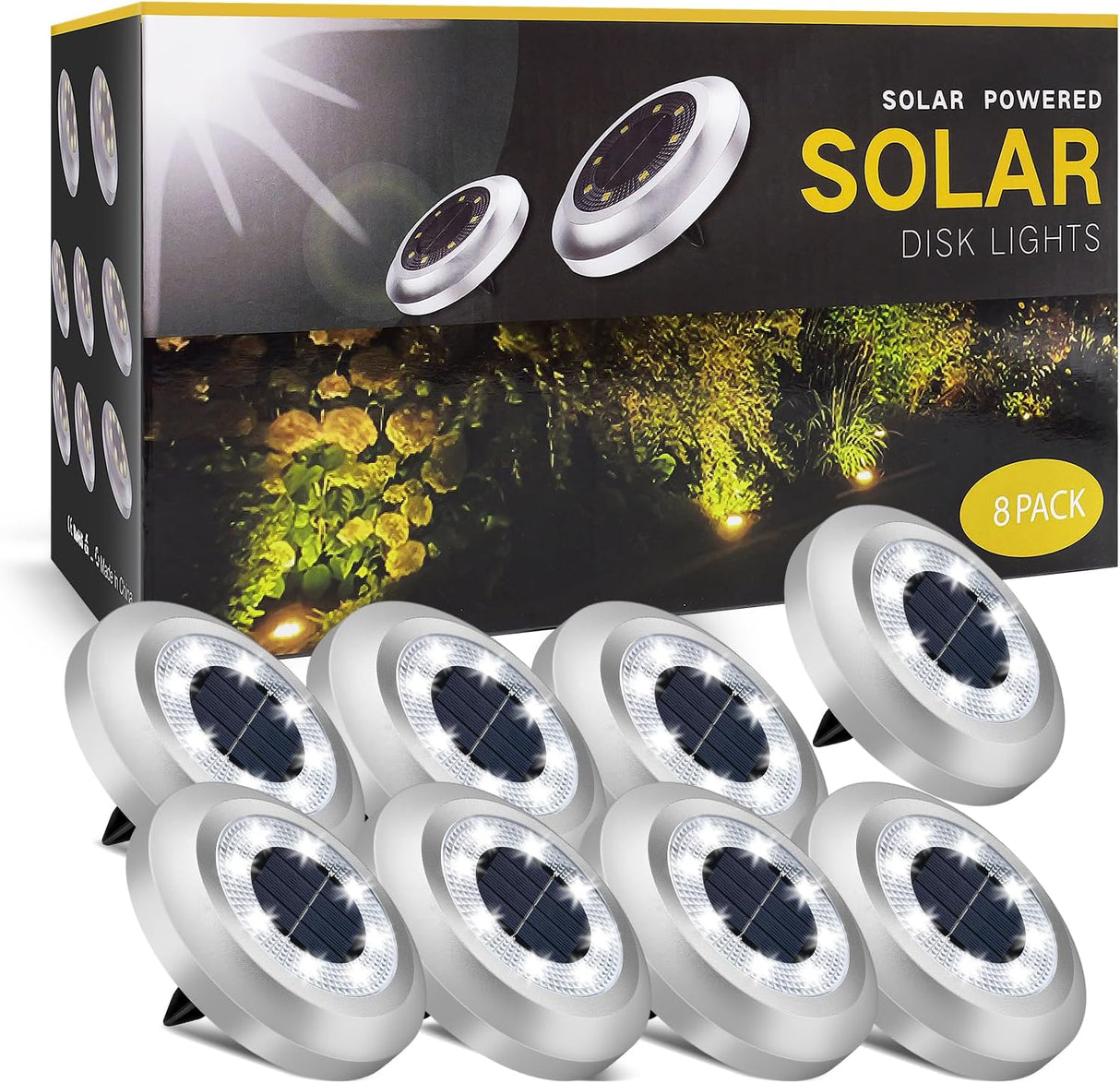 ZFITEI Solar Deck Lights Solar Powered - 8 LED Ground Lights for Landscape，Walkway，Lawn ，Steps Decks，Pathway Yard Stairs Fences, Outdoor Garden Decorations