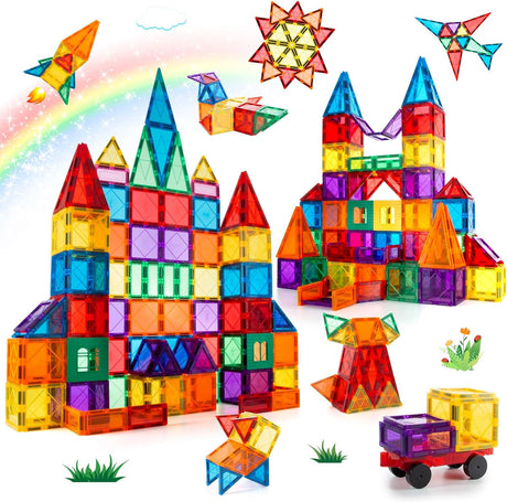 MagHub Magnetic Building Blocks 75 PCS,Educational 3D Magnetic Tiles Kit for Creativity & STEM Learning Colorful, Safe & Durable Construction Toys for Toddlers Children Ages 3+.