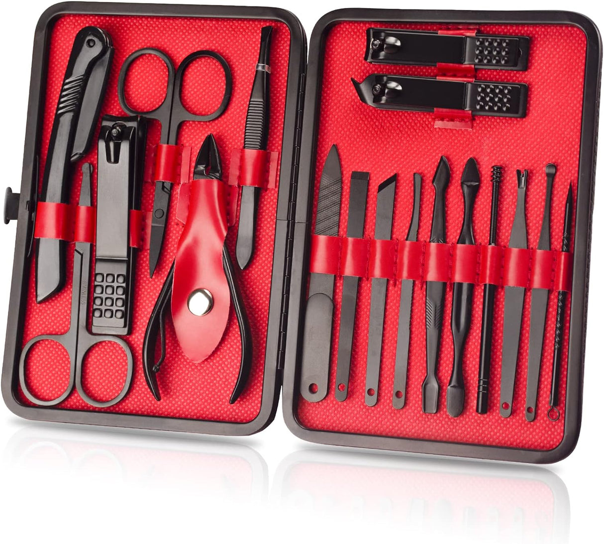 OWill Manicure Set, 18pcs Nail Clippers Pedicure Kit Nail Care Kit Manicure Professional Tools Gift for Men Women Friends and Parents (Black & Red).