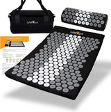 LyfeFocus Acupressure Mat & Pillow Set with Travel Bag - Cushioned Spike Acupuncture Massage Mat - Back, Neck & Shoulder Pain Relief - Ease Muscle Tension & Stress - Ideal Wellbeing Gift (Black&White).