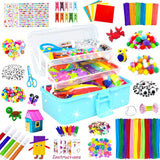 3000 Arts and Crafts Supplies for Kids Craft Kit All in 3 Layered Craft Box with Pipe Cleaners Crafts for Kids Age 4-6, 6-8, 8-12 DIY School Supplies Materials Set Toys Gifts for Girls Boys, Red.