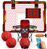 HYES Basketball Hoop for Kids, Remote Control Mini Basketball Hoop with 7 LED Lighting, 3 Modes, Scoreboard, 3 Balls, Indoor Basketball Toys for Kids - Blue.