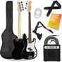 3rd Avenue Electric Bass Guitar Pack, Black - Includes 15W Amp, Bag, Cable, Strap, Stand and Spare Strings.