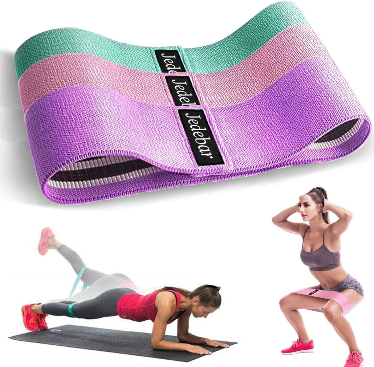 Jedebar Resistance Bands Non-Slip Fabric Booty Bands, 3 Strengths Level Optional Fitness Loops for Glutes Hips Legs Yoga Pilates Exercise Physiotherapy and Recovery Workout.