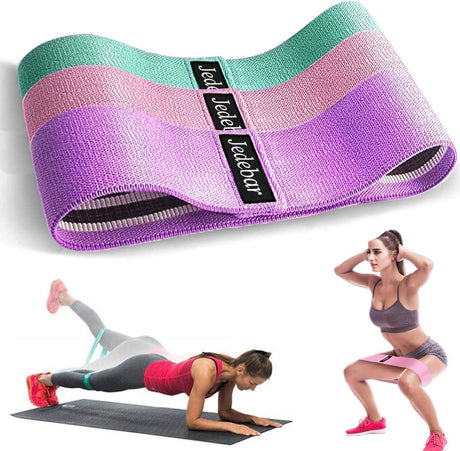 Jedebar Resistance Bands Non-Slip Fabric Booty Bands, 3 Strengths Level Optional Fitness Loops for Glutes Hips Legs Yoga Pilates Exercise Physiotherapy and Recovery Workout.