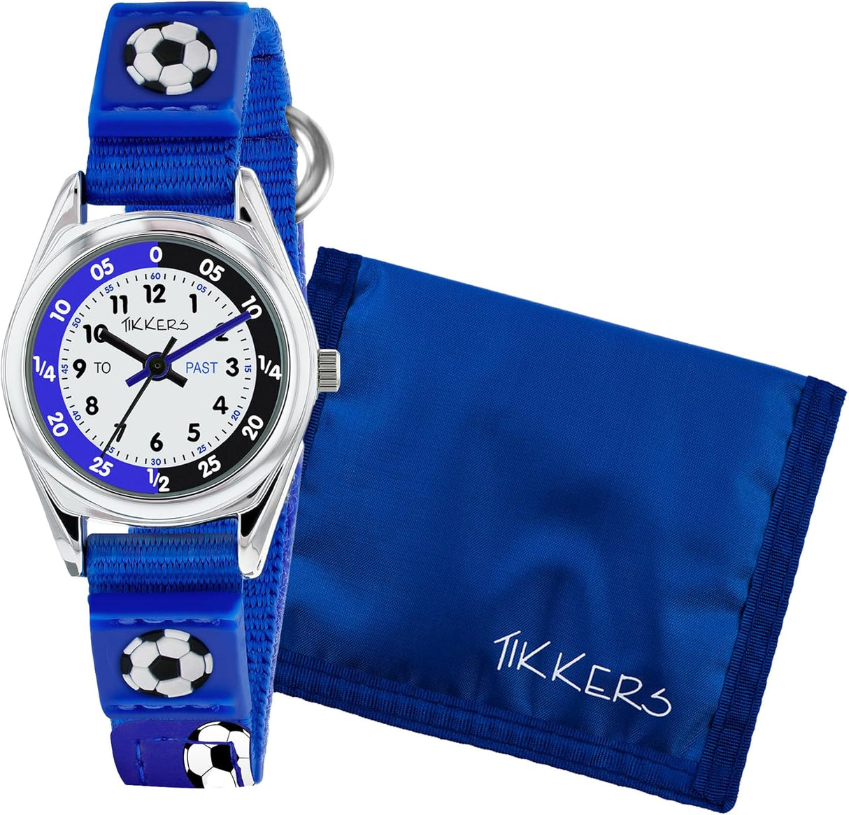 Tikkers Boys Blue Canvas Rip Strap Time Teacher Football Watch.