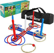 Win SPORTS Premium Quoits Garden Game Set,Wooden Ring Toss Game Indoor Outdoor Games for Kids Adults,Includes Wood Base,8 Ropes and 8 Plastic Rings,Carry Bag,Instruction.