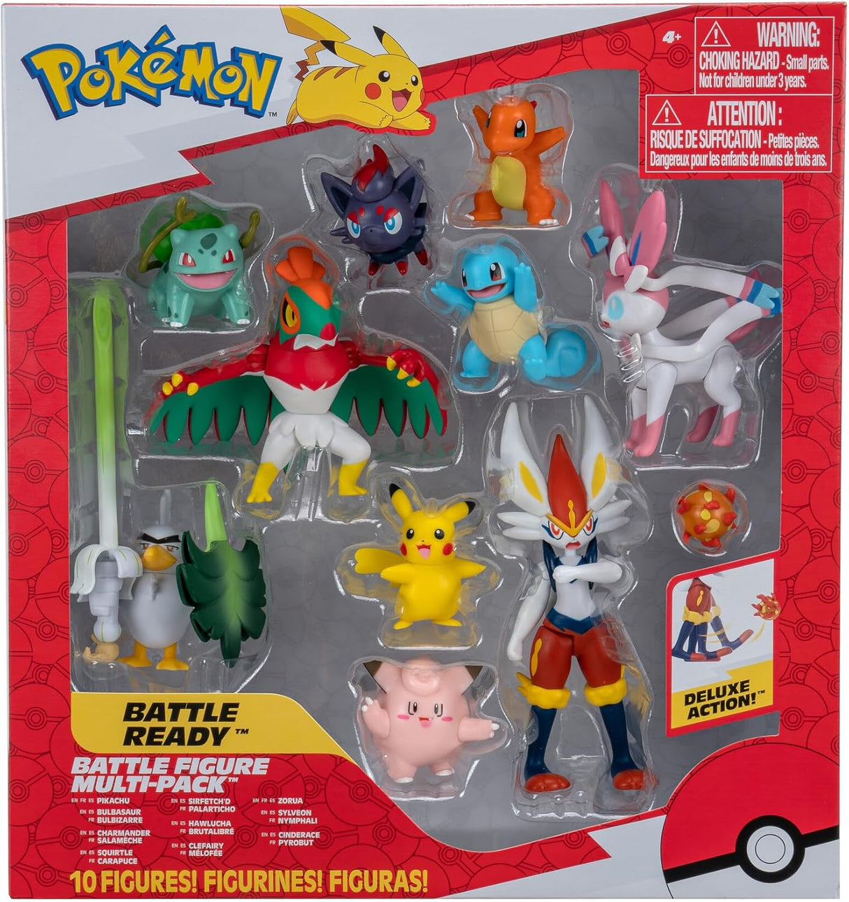 Pokémon Battle Figure 10 Pack - One 4.5-Inch Cinderace Figure plus Three 3-Inch and Six 2-Inch Battle Figures including Pikachu (Amazon Exclusive).