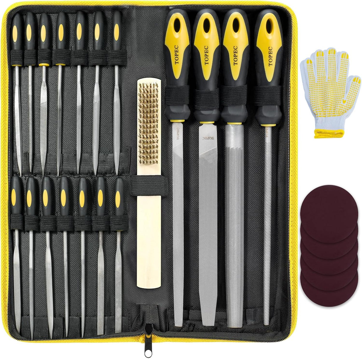 Topec 26 Piece File Set, Round and Flat File Kits are Made of High Carbon-Steel, Ideal Wooden Hand Tool for Woodwork, Metal, Model & Hobby Applications (File Set)