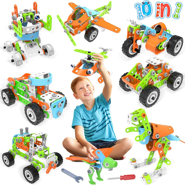 MOONTOY STEM Toys Building Blocks Toys for 5 Year Old Boys Girl- 218 PCS Construction Toys Gift,10-in-1 Educational Dinosaur Building Toys Activities Game Present for Kids Ages 4 5 6 7 8 9 10 Year Old.