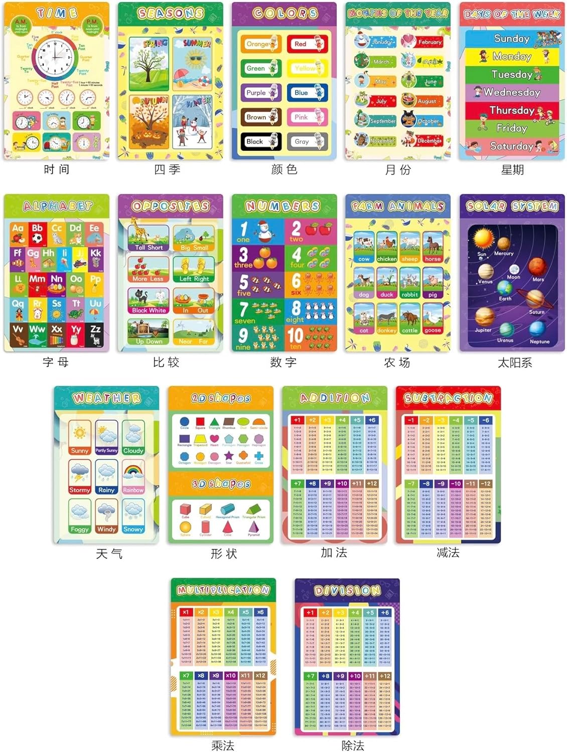 LMH Pre School Educational Posters, 18 sheet Pack, Classroom Decor for Kids, Toddler Learning Resources, Kindergarten, Pre School, Home school Supplies, abc Alphabet Chart, Days of The week.