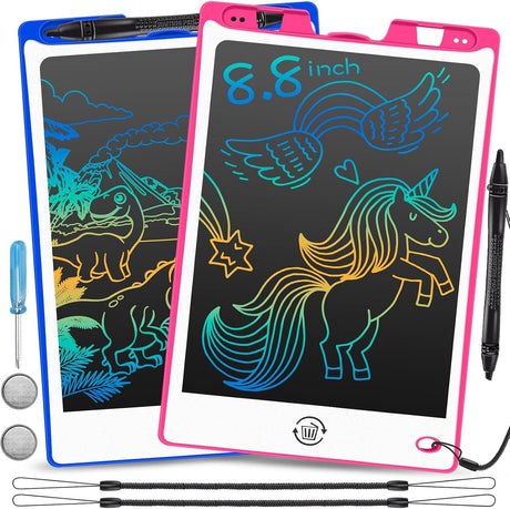 HAKOFS 2 Pack LCD Writing Tablet - 8.8 Inch Colorful Drawing Pad for Kids, Electronic Drawing Board with Lock & Delete Function, Kids Toys Birthday Gifts for 3 4 5 6 Year Old Boys and Girls Toddlers.