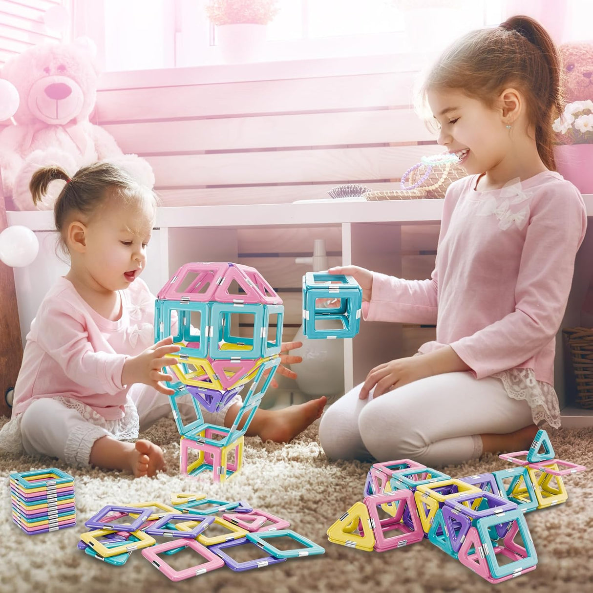 Magnetic Building Blocks Toys for 3 4 5 6 Year Old Girls Boys Gift | Magnetic Tiles for Kids for Toddlers Gift | Toys for 3 year old Girls Boys STEM Learning Educational Construction Blocks 40pcs.