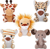 Anboor 5pcs Small Stuffed Animals—Jungle Animal Plush Set 4.8 Inch Cute Safari Stuffed Animals with Keychain for Animal Themed Party Favors Children's Day Present (Sitting)