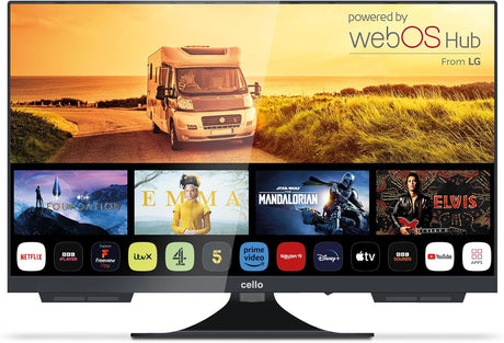 Cello C2224WS 12 Volt 22 inch Traveller Smart Frameless TV "Pitch Perfect" Speakers | Ultrafast WebOS | Freeview Play | FreeSat | Bluetooth | Netflix | Small TV for Motorhomes | UK Made | 2024 Model.