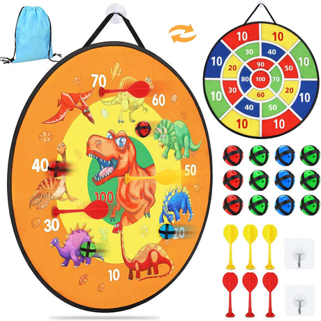 26 Inches Double-sided Foldable Kids Dart Board Set, Velcro Dart Board for Party Garden Games for Kids with 12 Velcro Balls, Outdoor Toys & Presents for 5 6 7 8 9 10 11 Year Old Boys, Dinosaur.