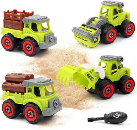 deAO Farm Toys Tractor Truck Toy with 4 Take Apart Vehicle and Screwdriver, Play Vehicle Toy toy Tractors for 3-12 Years Old Kids Boys Girls Toddlers (Light Green).