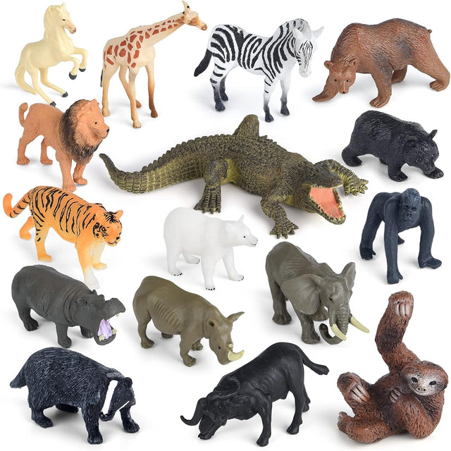 ELECLAND 16Pcs Jungle Zoo Animals Figurines, Safari Animal Figures Toys, Woodland Animal Figures, Mini Animal Cake Toppers Kids' Play Figures for Birthday Party Decorations, Christmas Home Decorations.