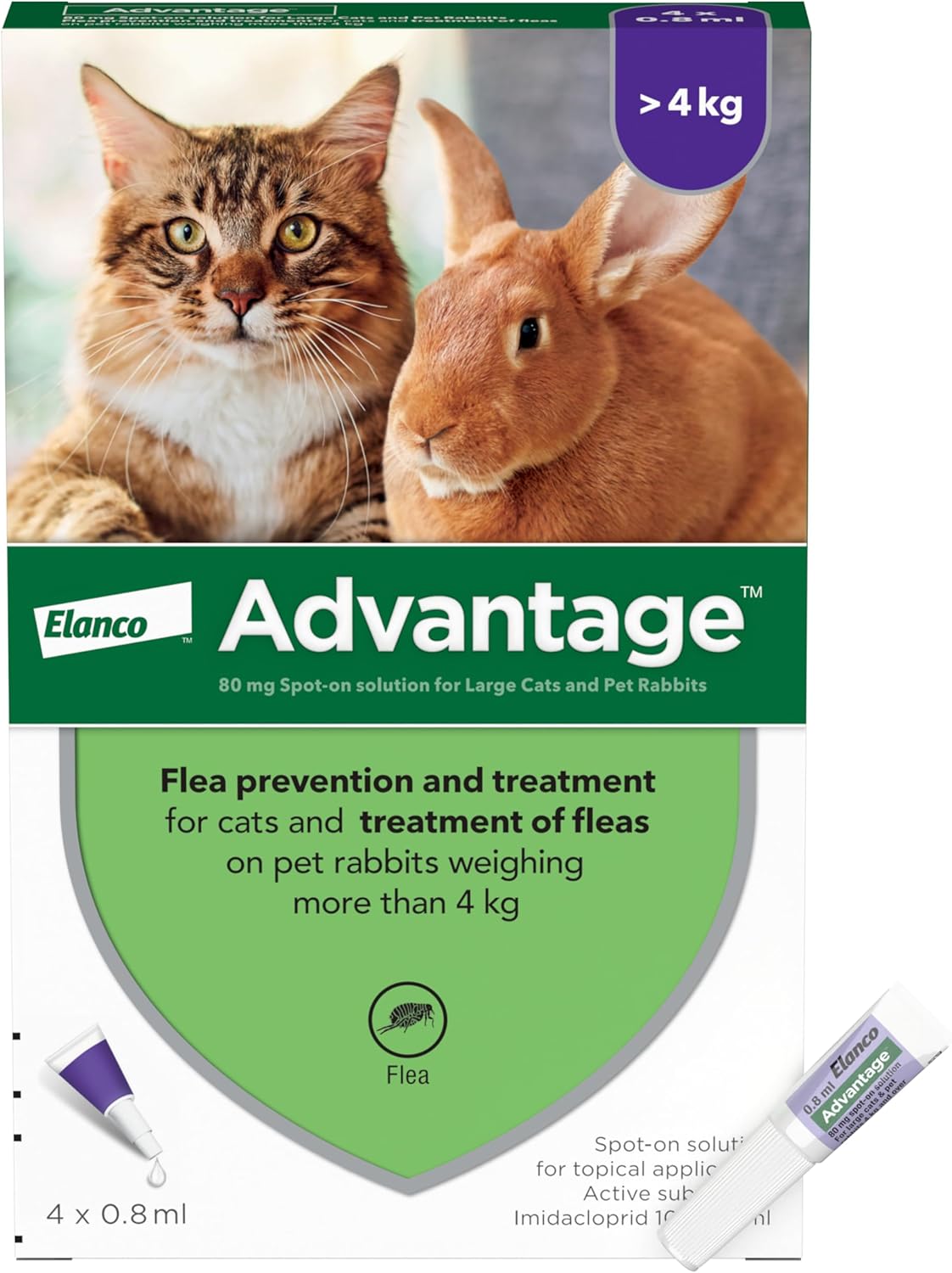 Advantage Spot On Flea Treatment 40 Small Cats Dogs and Rabbits, 4 pipettes