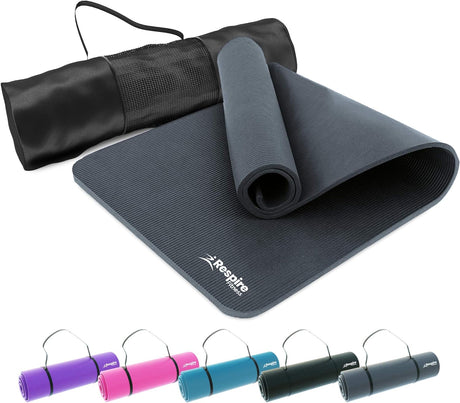 Respire Fitness Yoga Mat for Men and Women, 185 x 57 cm, Extra Thick 15mm Cushion with Smooth and Ribbed Surfaces, Non-Slip Sweat Resistant Material for Pilates, Stretching, Fitness, and Meditation.