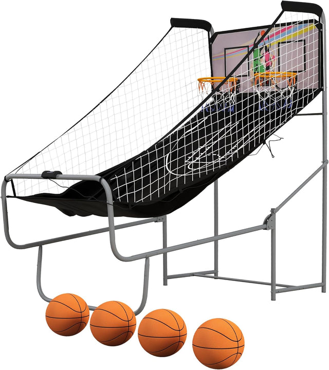 SPORTNOW Double-Shot Basketball Arcade Game, Foldable Indoor Basketball Game with 8 Modes, Electronic Scoreboard, Sound Effects, 4 Basketballs.